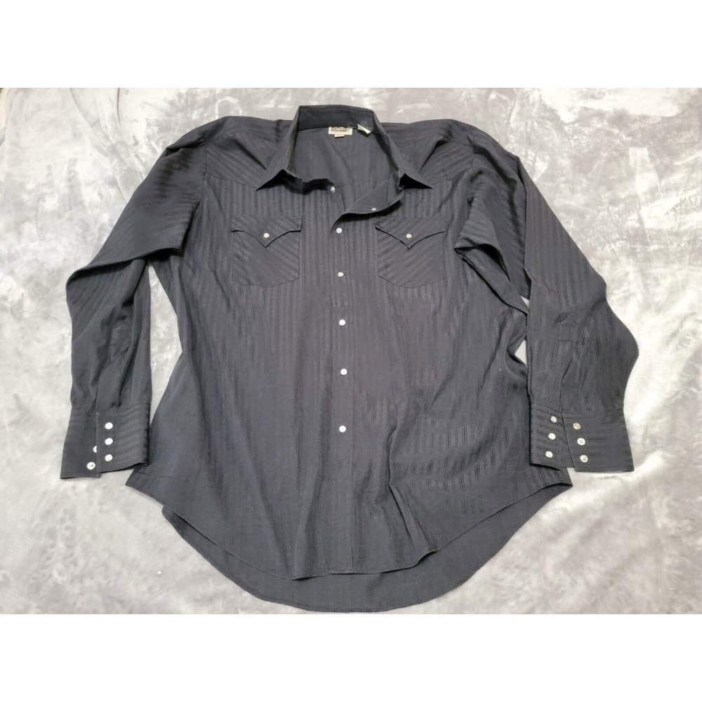 Ely‎ Cattleman Shirt XL Black striped Mens Pearl Snap Button Up Western Cowboy